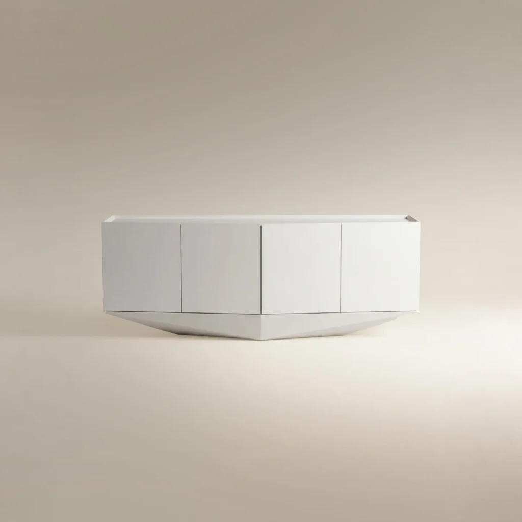 Pure White Matte Pyramid Base Four Door Sideboard in solid wood — front view