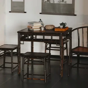 Purple Bamboo Lattice Square Table in clay — front view