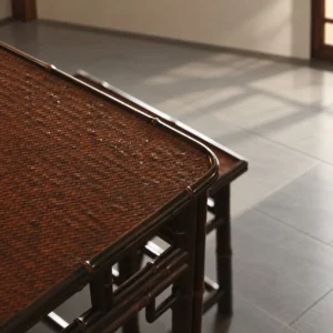 Purple Bamboo Lattice Square Table in clay — in a room setting