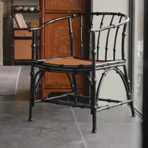 Purple Bamboo Round-Back Armchair in Black Finish — front view