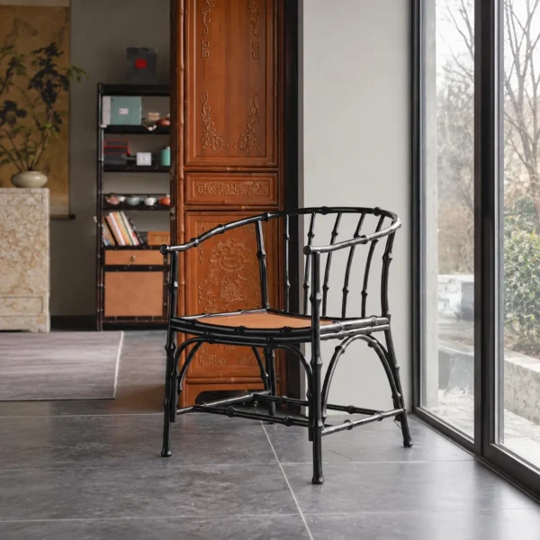 Purple Bamboo Round-Back Armchair in Black Finish — in a room setting
