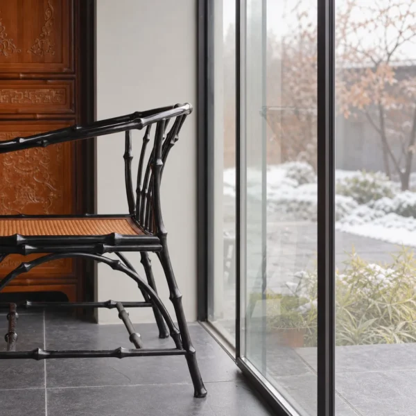 Purple Bamboo Round-Back Armchair in Black Finish — in a room setting