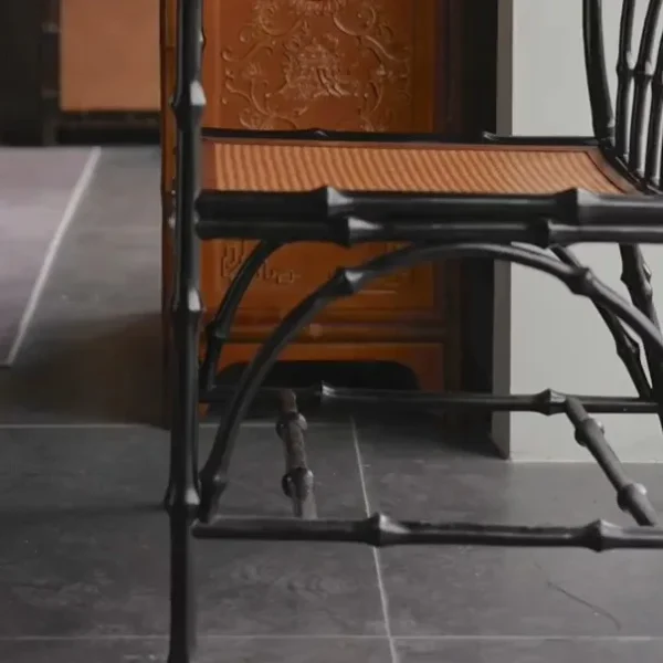 Purple Bamboo Round-Back Armchair in Black Finish — detail