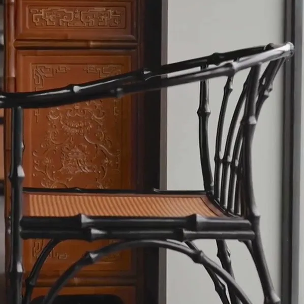 Purple Bamboo Round-Back Armchair in Black Finish — detail