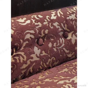 Purple Cut Velvet Bench with Classical Scroll Pattern in plum — in a room setting