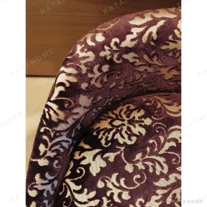 Purple Cut Velvet Bench with Classical Scroll Pattern in plum — in a room setting