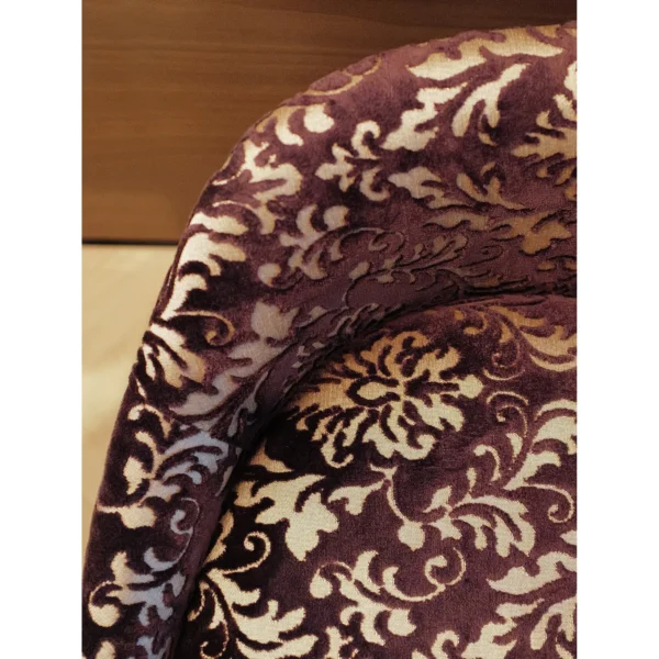 Purple Cut Velvet Bench with Classical Scroll Pattern in plum — in a room setting