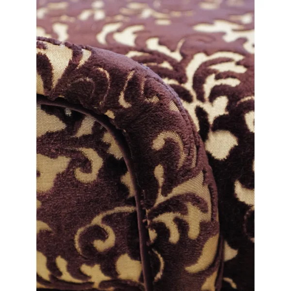 Purple Cut Velvet Bench with Classical Scroll Pattern in plum — in a room setting