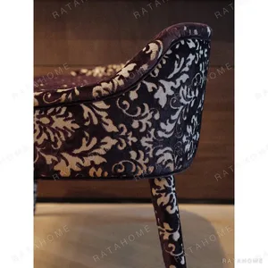 Purple Cut Velvet Bench with Classical Scroll Pattern in plum — in a room setting