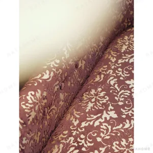 Purple Cut Velvet Bench with Classical Scroll Pattern in plum — in a room setting