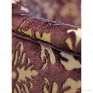 Purple Cut Velvet Bench with Classical Scroll Pattern in plum — in a room setting
