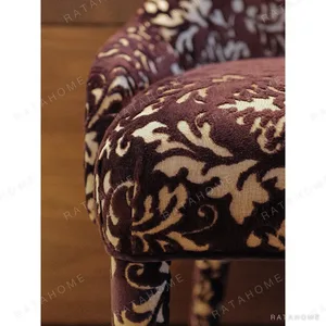 Purple Cut Velvet Bench with Classical Scroll Pattern in plum — in a room setting