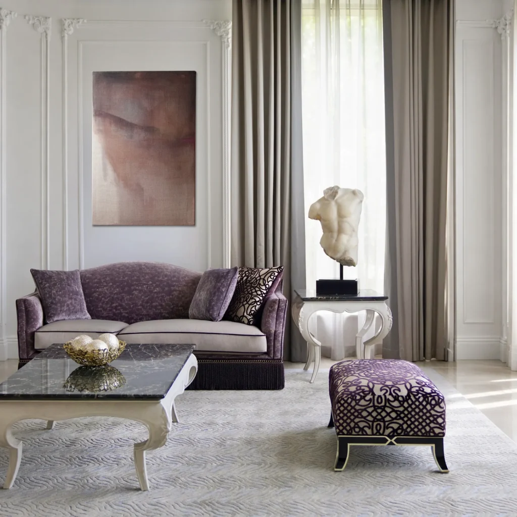 Purple Velvet Italian Sofa in velvet — front view