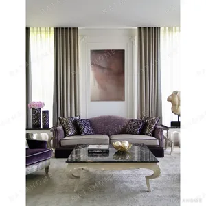 Italian Sofa in Purple Velvet and Grey Leather with — in a room setting