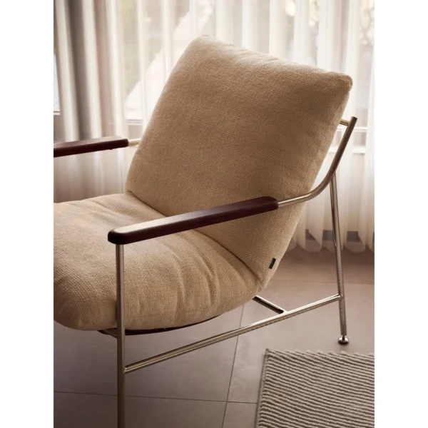 Fika Lounge Chair in Oatmeal Fabric on Slim Metal Frame — in a room setting
