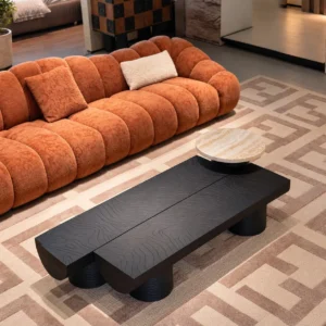 Charcoal Contour-Carved Strip Coffee Table Set, 145 cm in black — front view
