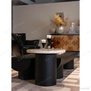 Charcoal Contour-Carved Strip Coffee Table Set, 145 cm in black — in a room setting