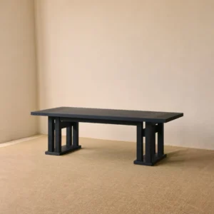 Matte Black Oak Dining Table on Multi-Post Base in black — front view