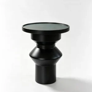 Quiet Pond Black Turned Side Table with Green Tray Top in black — front view