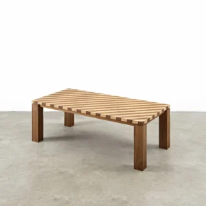 Diagonal Striped Solid Wood Dining Table in natural oak — front view