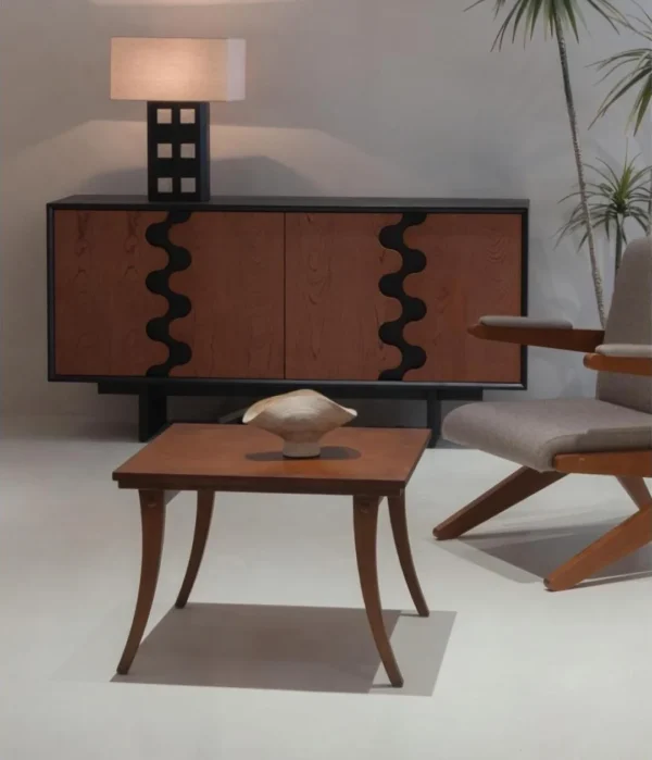 Quzhi Solid Wood Side Table with Curved Branch Legs in walnut — in a room setting