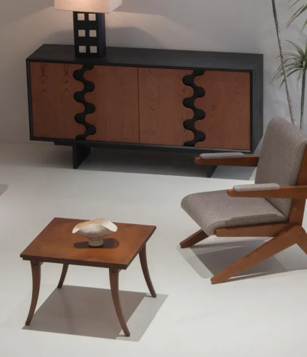 Quzhi Solid Wood Side Table with Curved Branch Legs in walnut — in a room setting