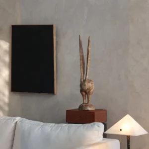 Hand-Carved Wooden Rabbit Sculpture in natural oak — front view