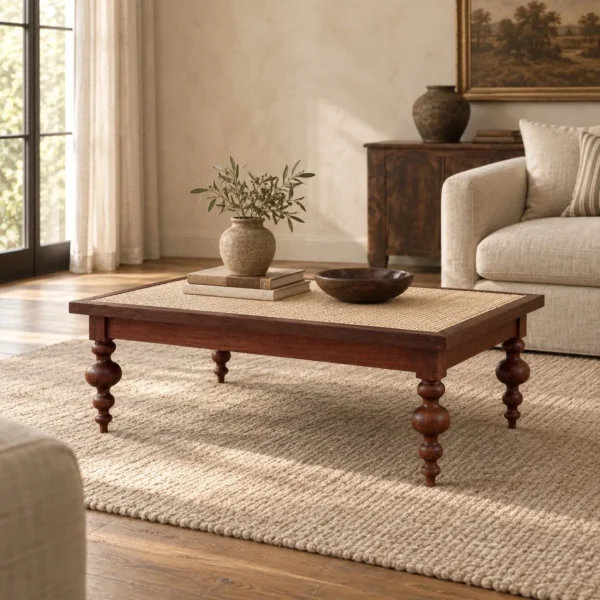 Raffles Reclaimed Wood Coffee Table in clay — in a room setting