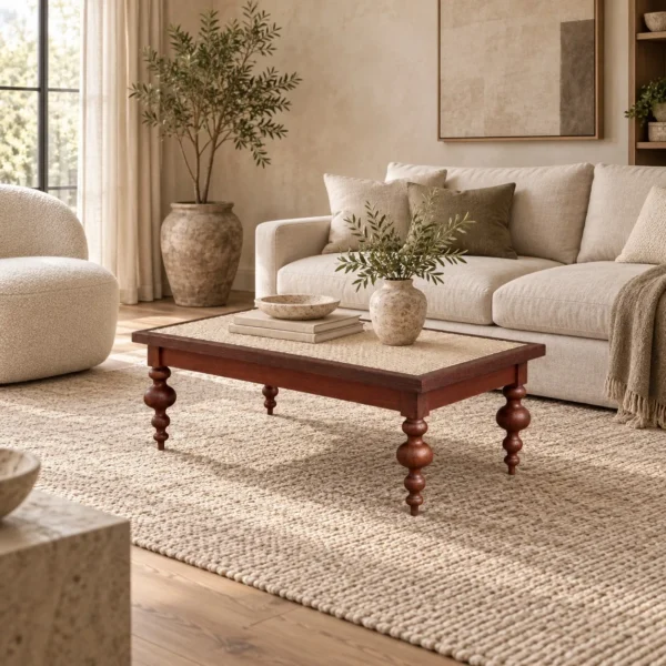 Raffles Reclaimed Wood Coffee Table in clay — in a room setting