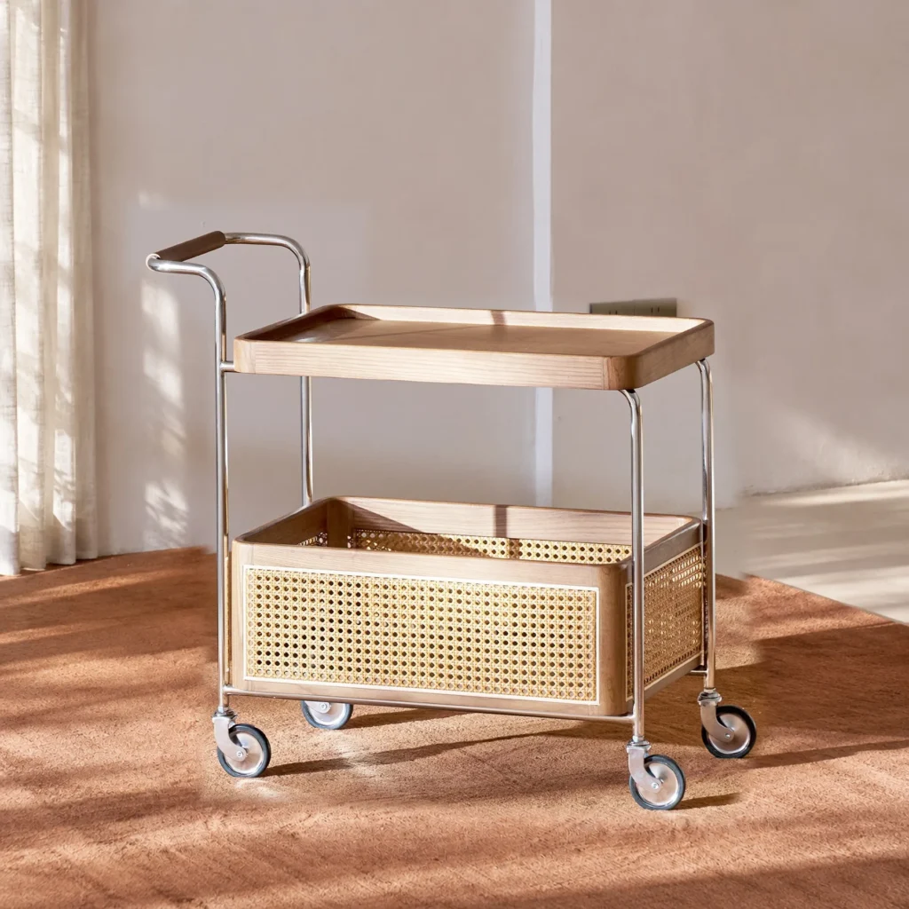 Rattan Mobile Trolley in rattan — front view