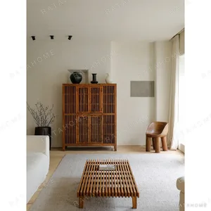 Reclaimed Wood Lattice-Door Tall Cabinet in natural oak — in a room setting
