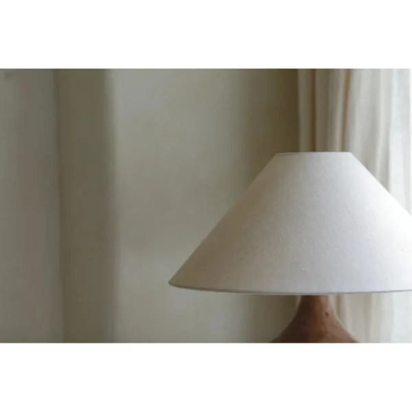 Reclaimed Wood Post Floor Lamp with Linen Shade in natural oak — in a room setting
