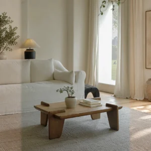 Reclaimed Wood Sail Board Coffee Table in natural oak — front view