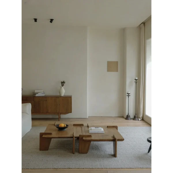 Reclaimed Wood Sail Board Coffee Table in natural oak — in a room setting
