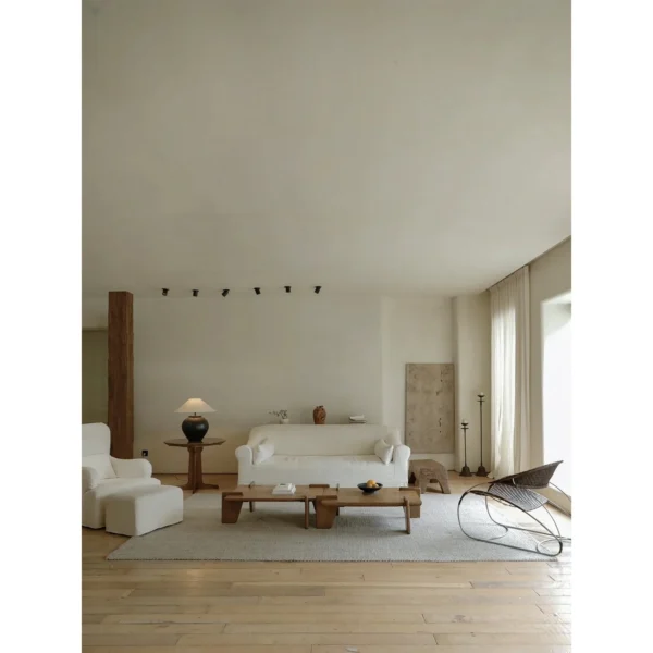 Reclaimed Wood Sail Board Coffee Table in natural oak — in a room setting