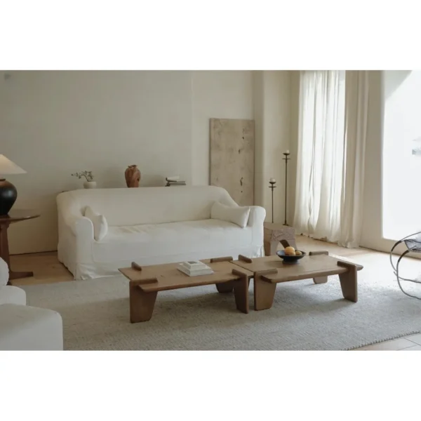 Reclaimed Wood Sail Board Coffee Table in natural oak — in a room setting