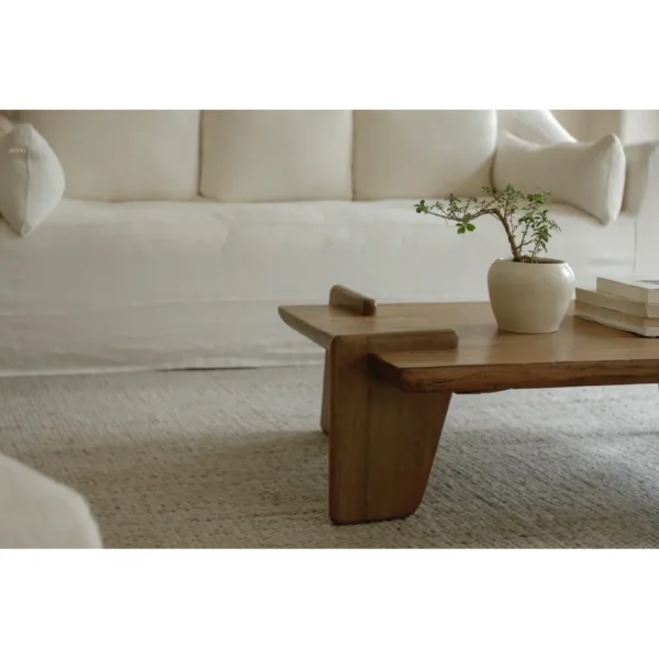 Reclaimed Wood Sail Board Coffee Table in natural oak — in a room setting