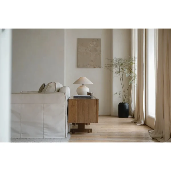 Reclaimed Old Wood TV Cabinet with Three Drawers in natural oak — in a room setting