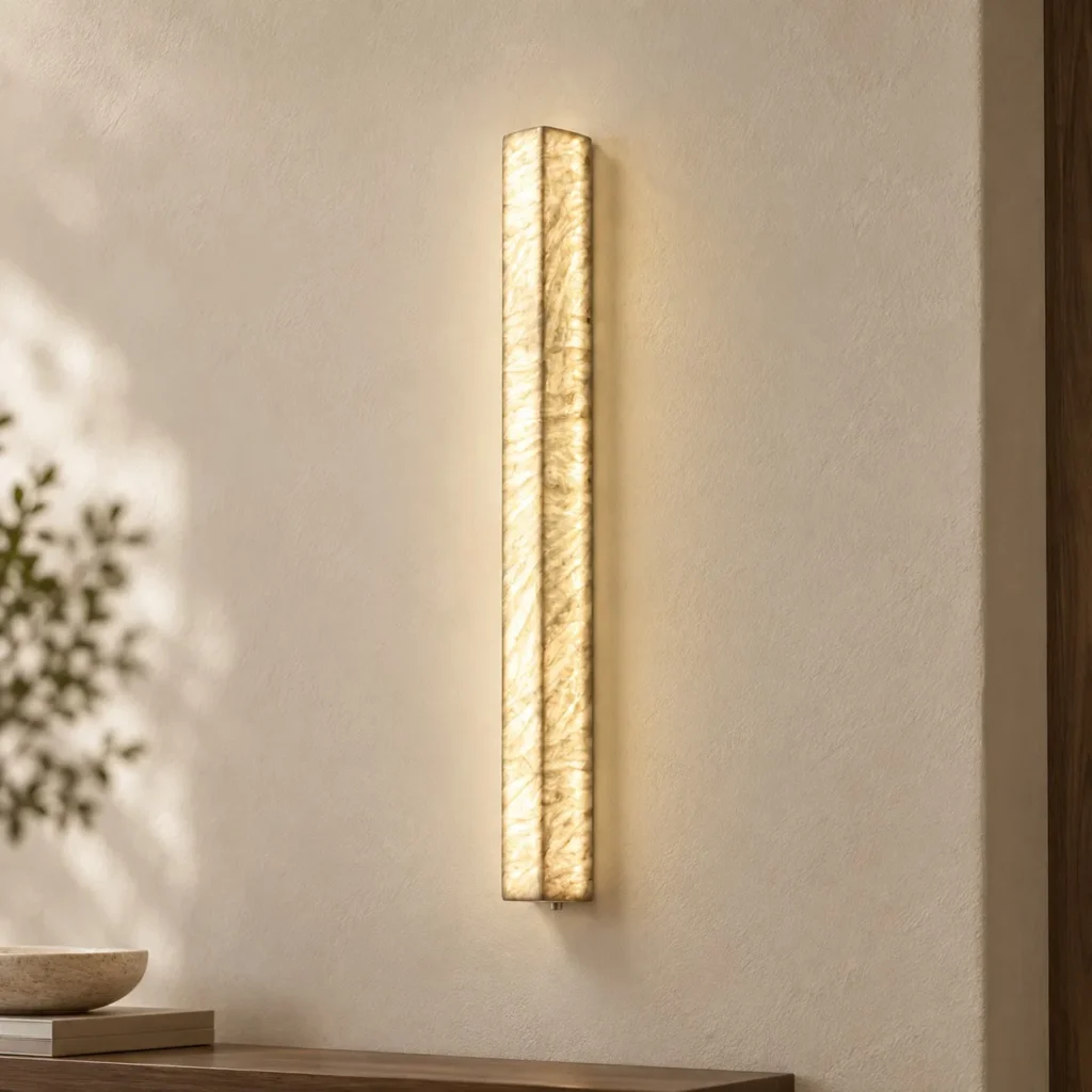 Rectangular Alabaster-Look Column Wall Light in oatmeal — front view