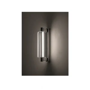 Rectangular Crystal Column Wall Light with Chrome Caps in silver — in a room setting