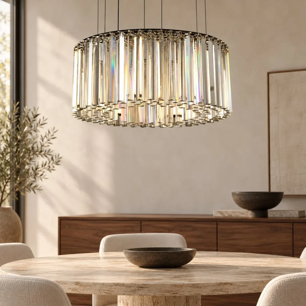 Crystal Rod Ring Chandelier, 68 or 85 cm in silver — front view