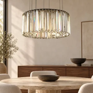 Crystal Rod Ring Chandelier, 68 or 85 cm in silver — front view