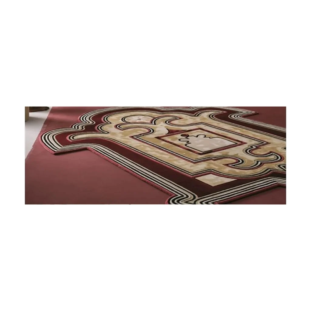 Custom Classical Rug in Red and Beige with Scrolled Border — front view