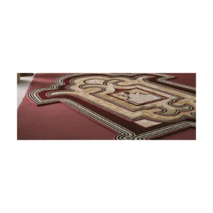 Custom Classical Rug in Red and Beige with Scrolled Border — front view