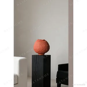 Cinnabar Red Textured Ceramic Jar Vase, Large or Small in red — in a room setting