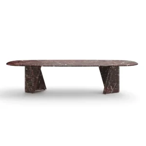 Red Marble Dining Table on Angled Stone Slabs in burgundy — front view