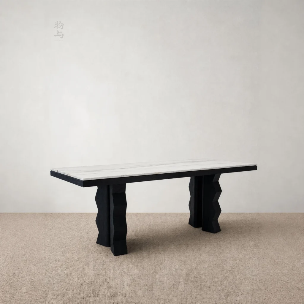 Black and White Marble-Top Dining Table in black — front view