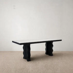 Black and White Marble-Top Dining Table in black — front view
