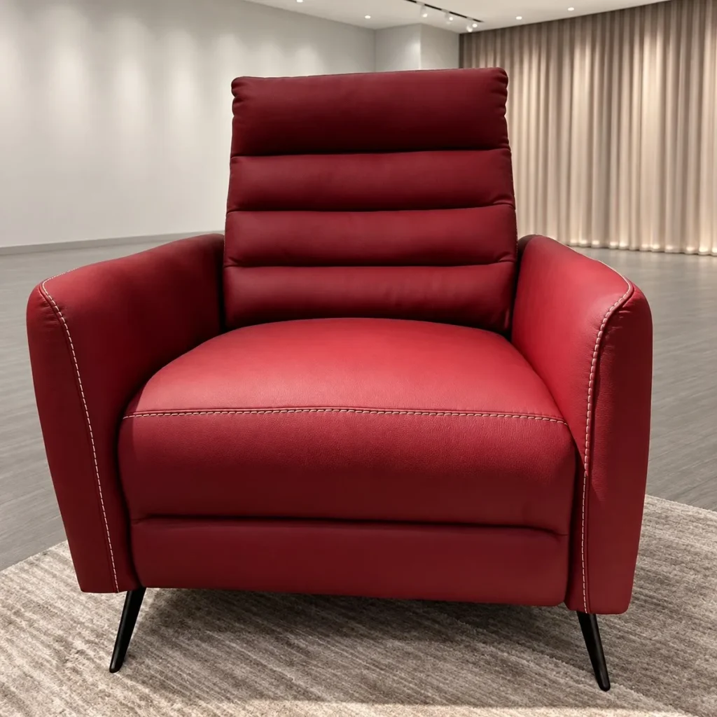 Red Leather Electric Recliner Armchair with German Motor in red — front view