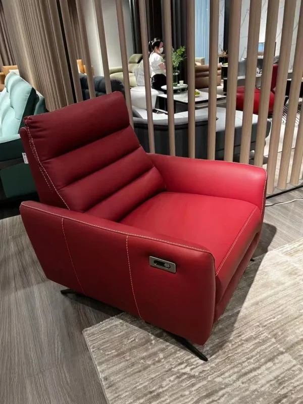 Red Leather Electric Recliner Armchair with German Motor in red — detail